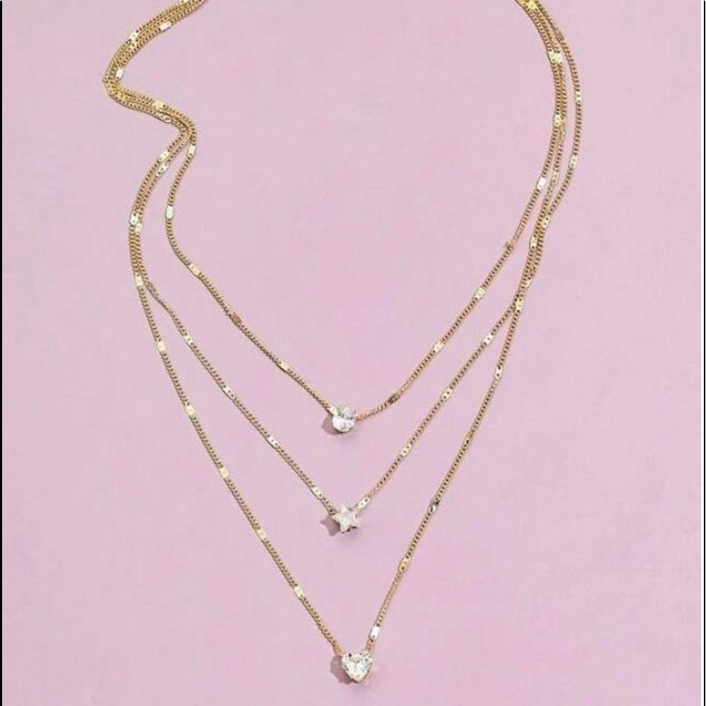 Gold Rhinestone Layered Necklace - Picture 2 of 3